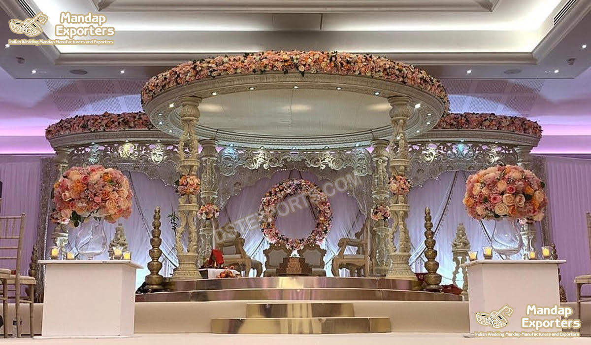 Dazzling Wedding Indoor Wooden Mandap Setup