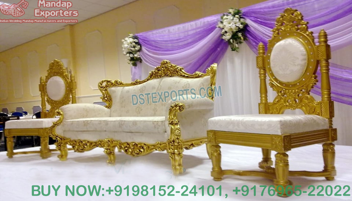 White Gold Maharaja Wedding Sofa with Chairs