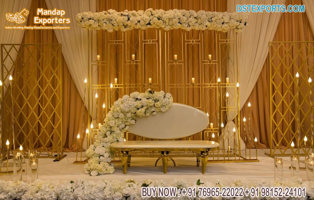 Lovely Bridal Reception Stage Candle Walls Backdrop Setup