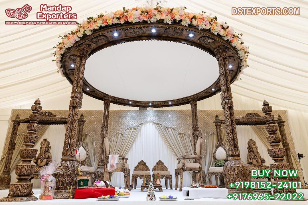 Traditional Wedding Double Pole Wooden Maharani Mandap