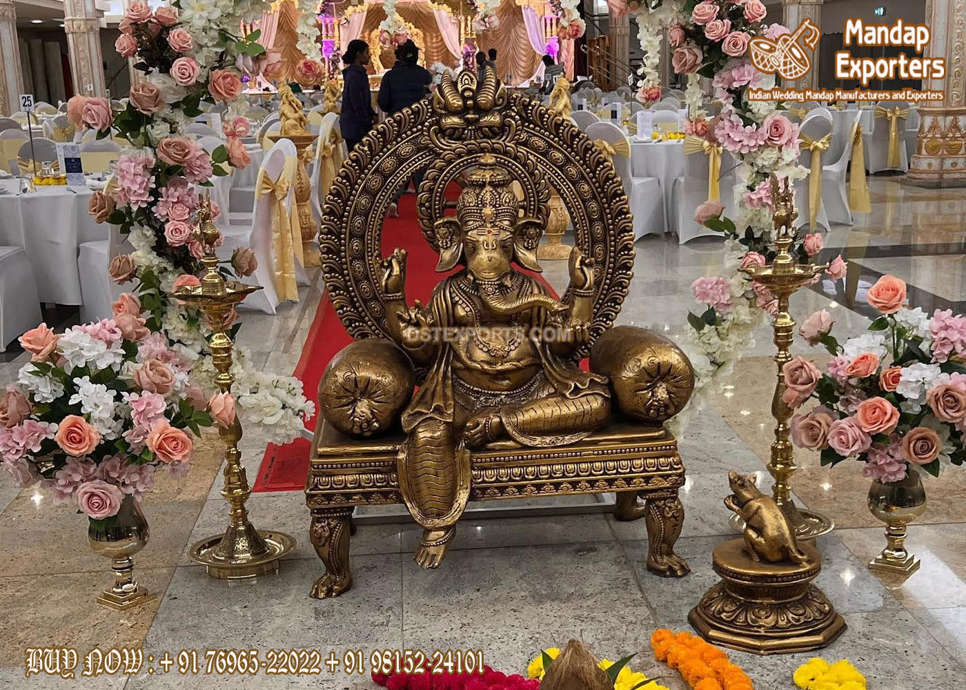 Traditional Wedding Golden Singhasan Ganesha Statue