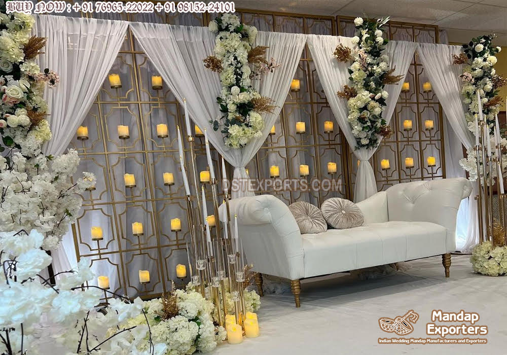 Glitzy Wedding Reception Stage Candle Walls