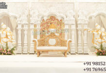 Radha Krishna Theme Gujarati Wedding Stage