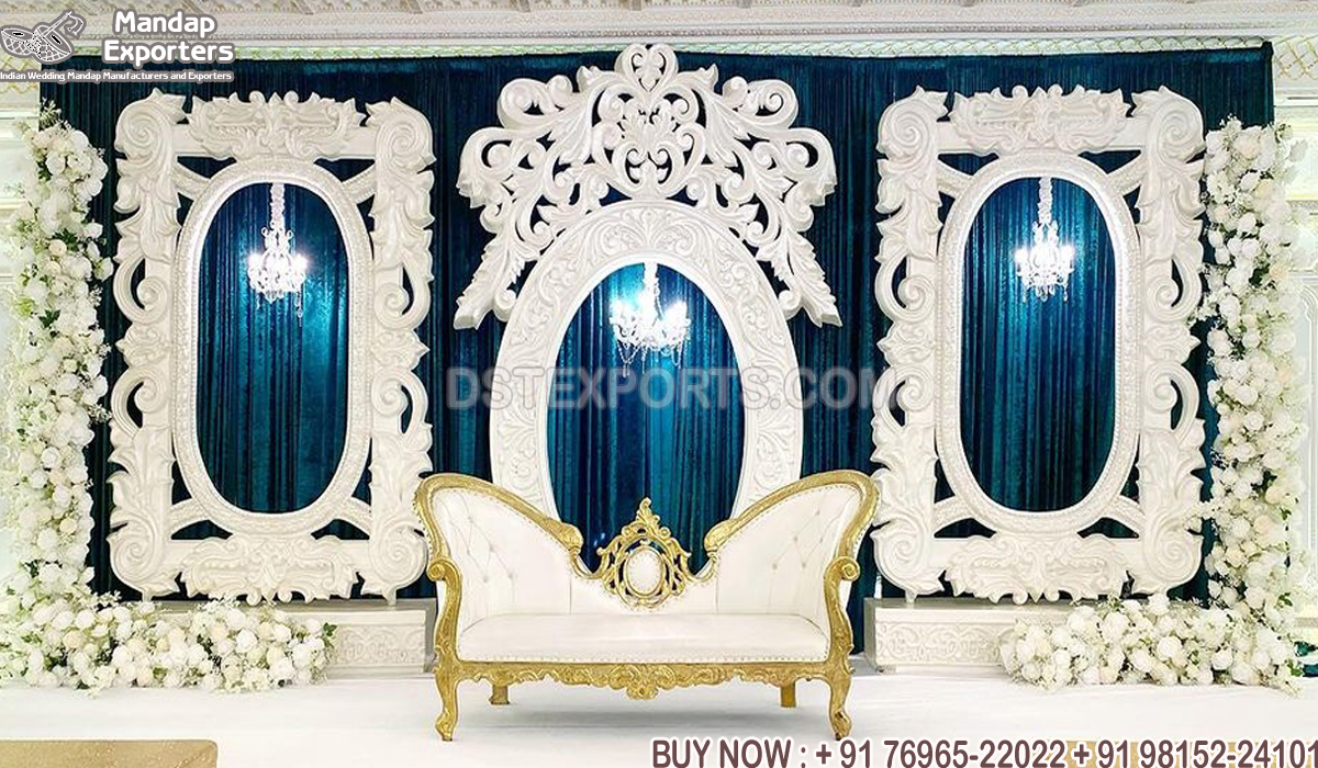 White Theme Reception Wedding Frame Stage