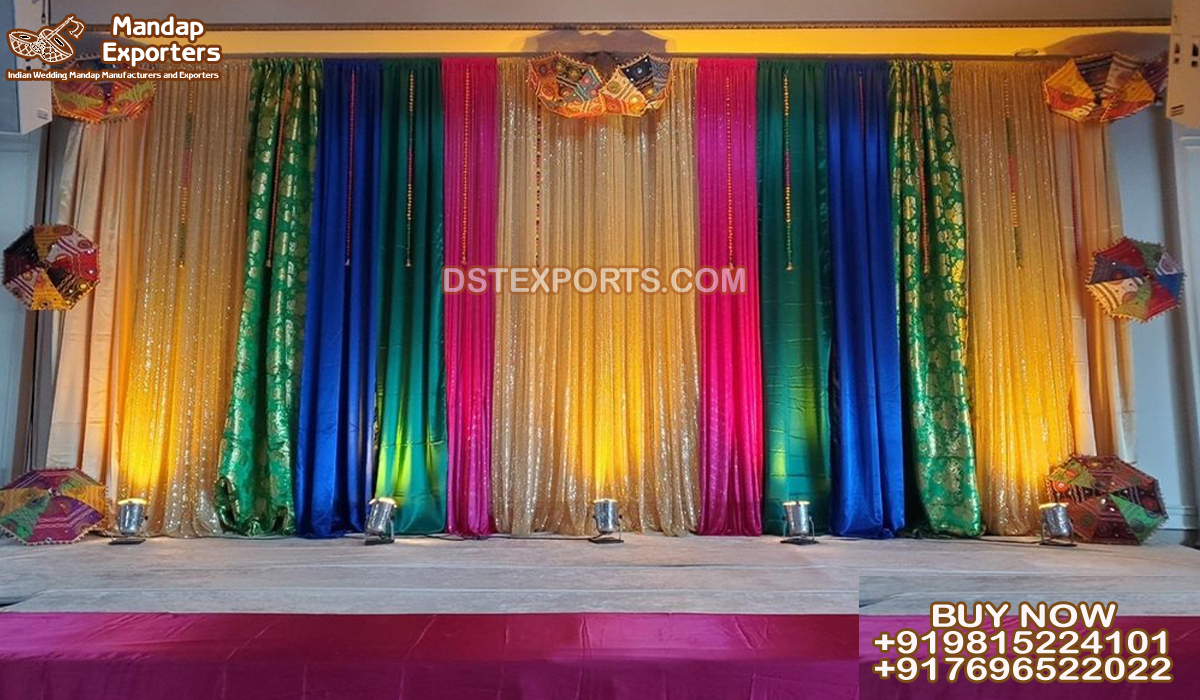 Grand Sangeet Night Stage Colorful Backdrop Drapes