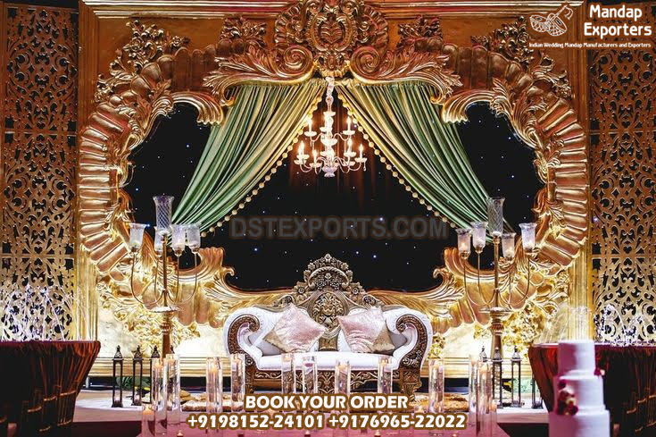 Latest Golden Backdrop Frames For Wedding Stage