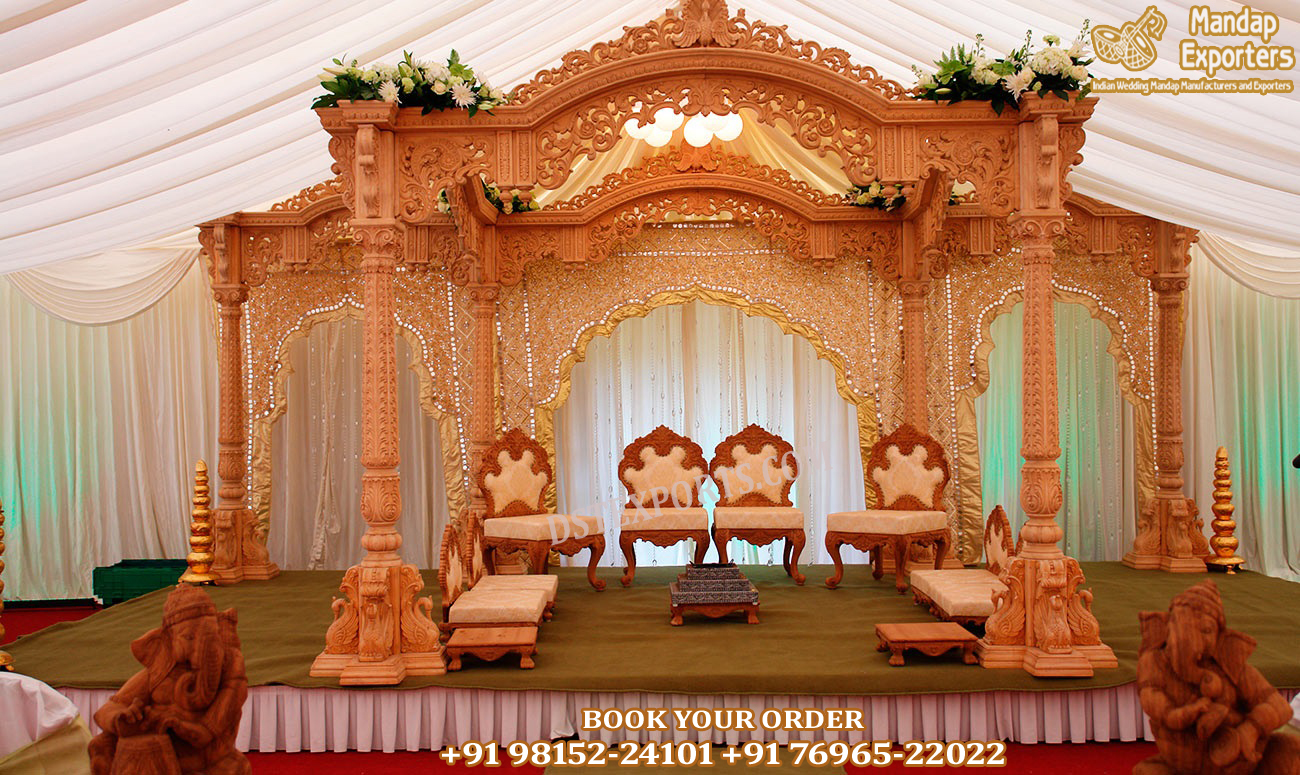 Traditional Look Mayur Style Wooden Wedding Mandap