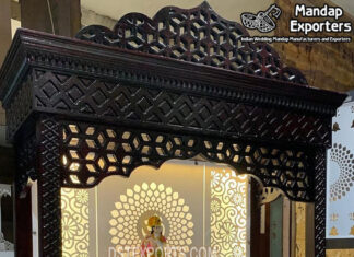 Modern Black Polished Teak Wood Temple Design Modern Black Polished Teak Wood Temple Design