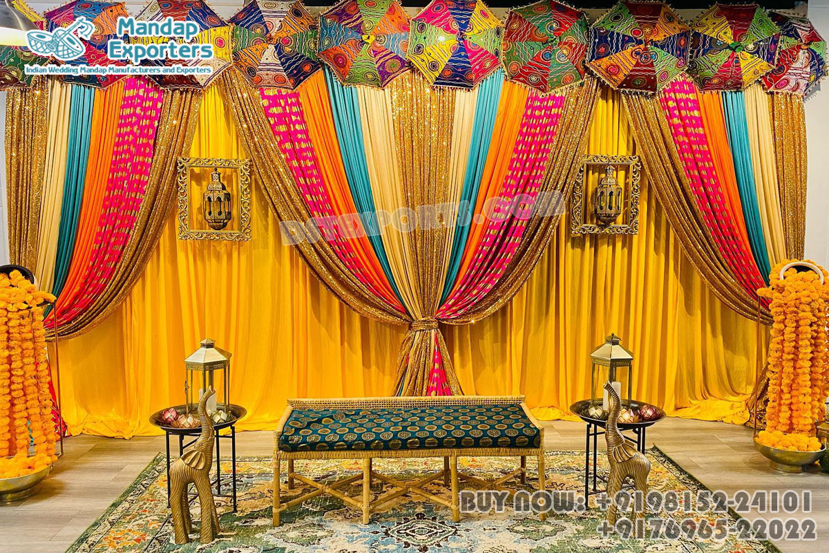 Punjabi Wedding Haldi & Mehndi Event Background Curtains