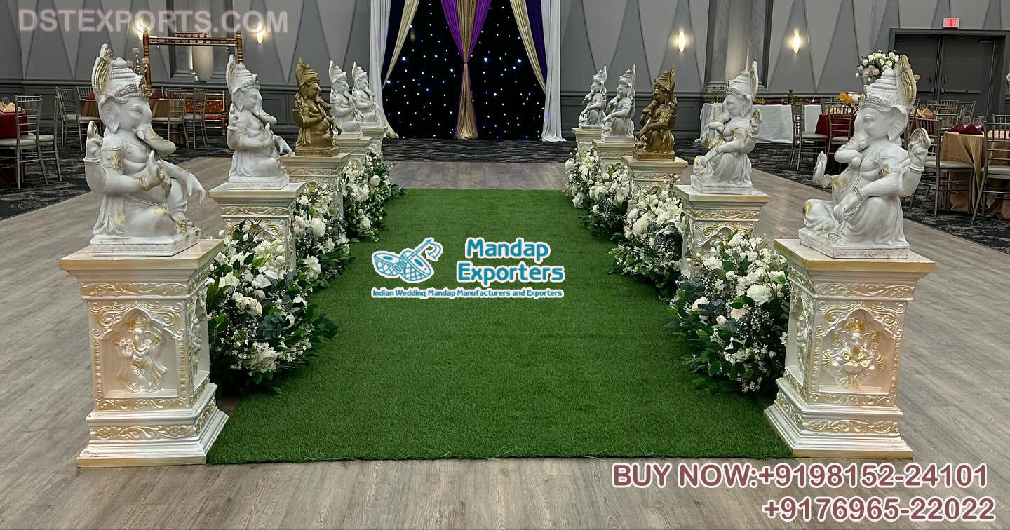 Wedding Ganesha Engraved Pillars & Statue Decor