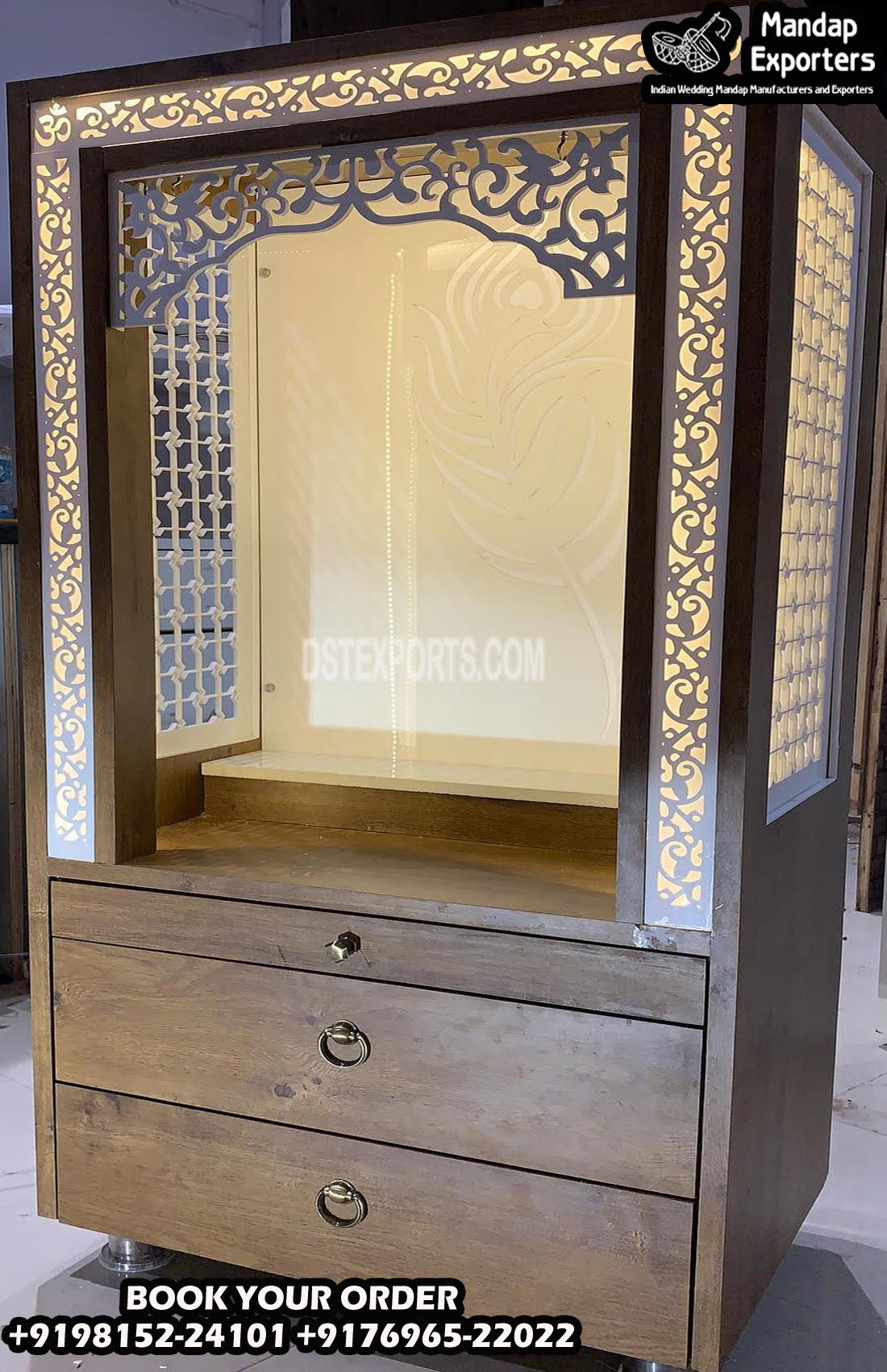 Contemporary Teak Wood Handmade Puja Mandir