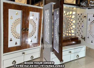 Modish Design Teak Wooden Mandir With Doors Modish Design Teak Wooden Mandir With Doors