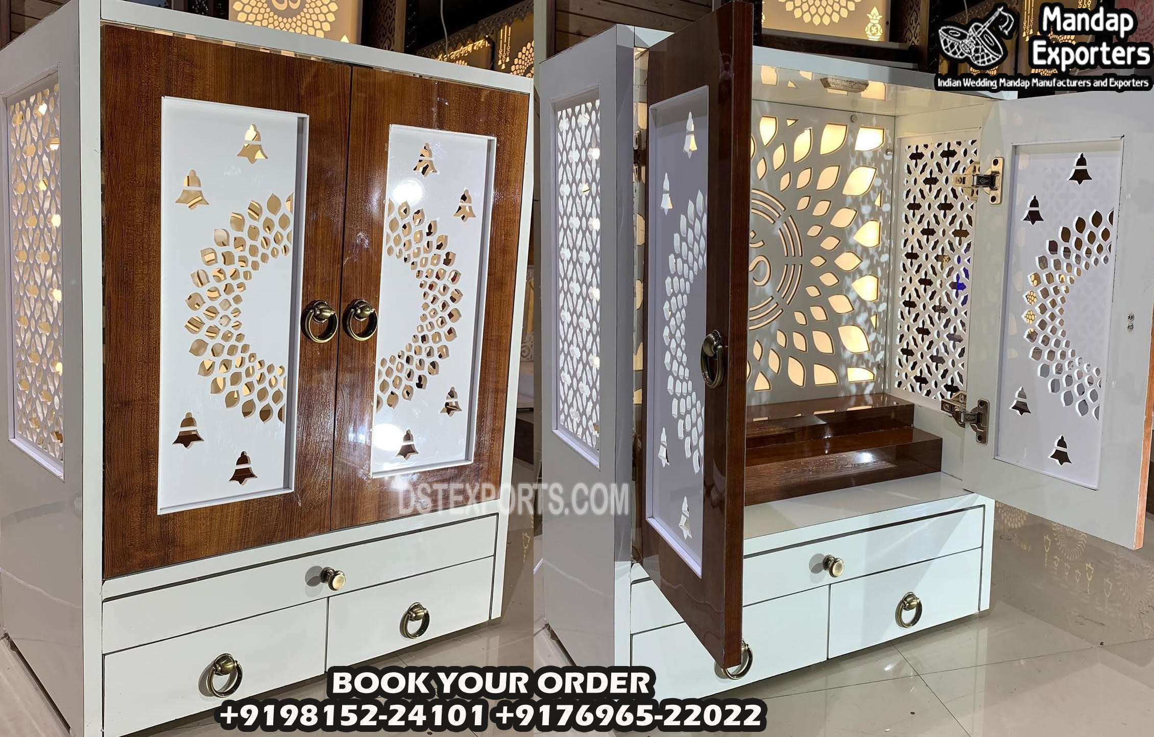 Modish Design Teak Wooden Mandir With Doors