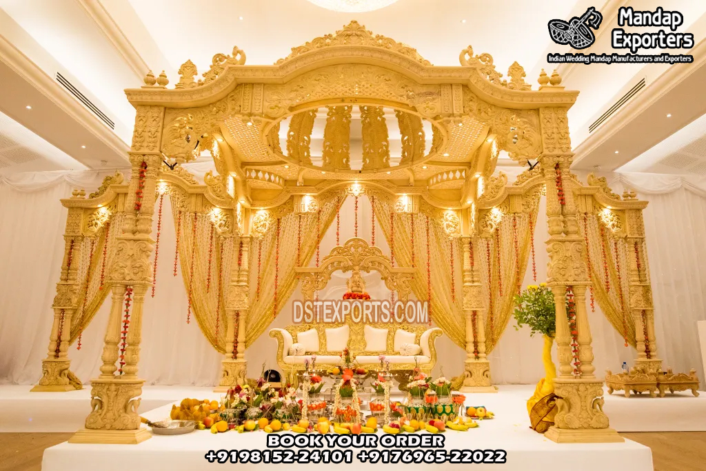 Stylish Wooden Carved Wedding Mandap with Dome