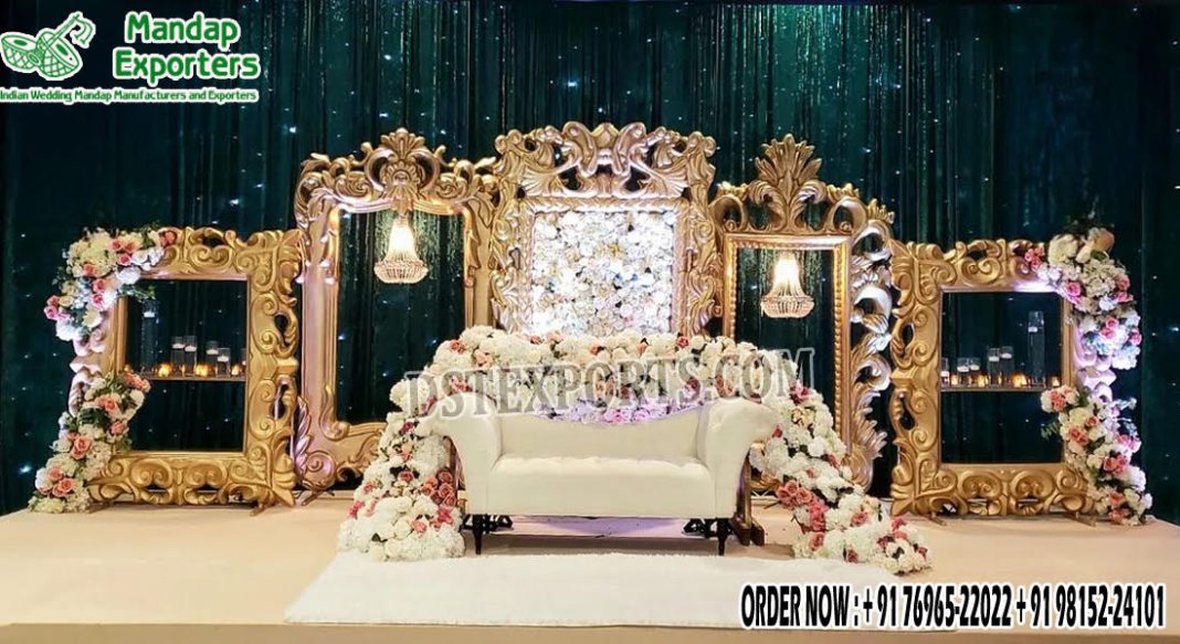 Reception Parth Fusion Reception Party Stage Backdrop Frames Panels - Mandap Exporters ...