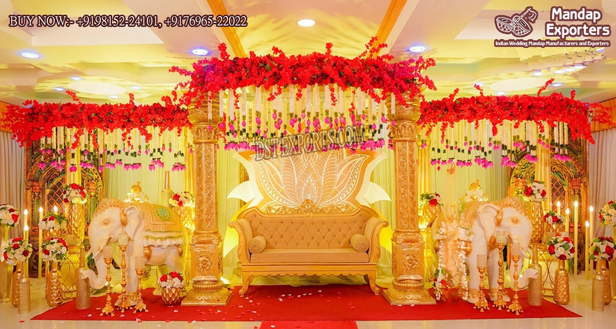 Traditional Golden Theme Half Saree Function Stage