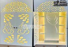 Glossy White Polish Ganesha Design Temple Glossy White Polish Ganesha Design Temple