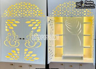 Glossy White Polish Ganesha Design Temple Glossy White Polish Ganesha Design Temple