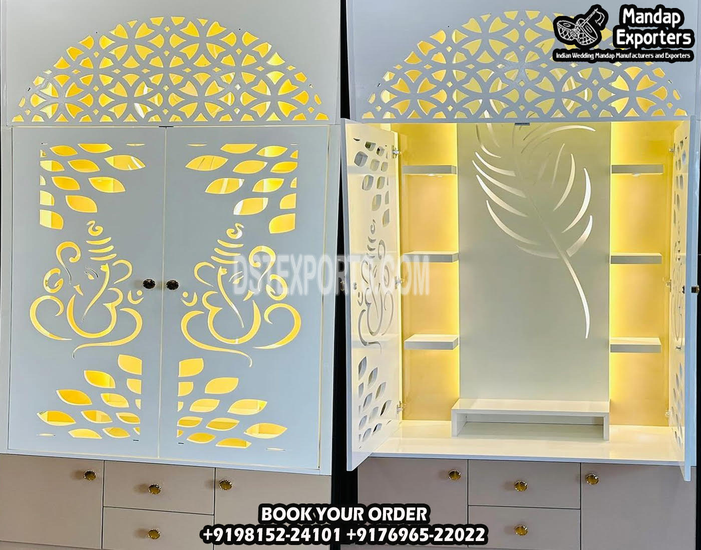 Glossy White Polish Ganesha Design Temple