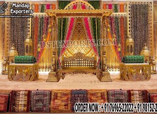 Graceful Golden Theme Sangeet Night Stage Setup Graceful Golden Theme Sangeet Night Stage Setup