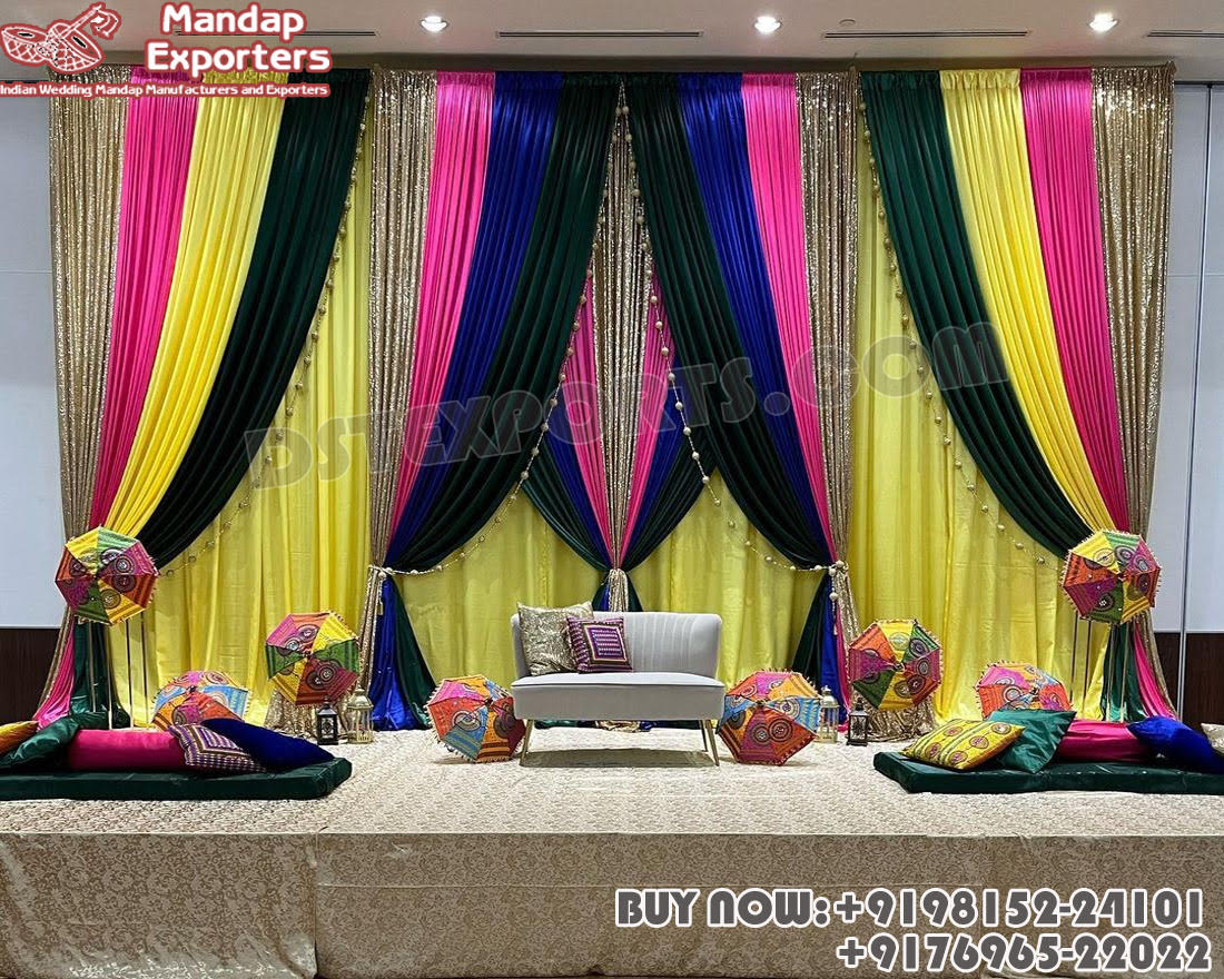 Gujarati Sangeet Stage Decor with Colorful Lacings