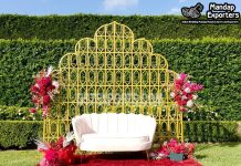 Elegant Engagement Stage Candle Wall for Outdoor Ceremony Elegant Engagement Stage Candle Wall for Outdoor Ceremony