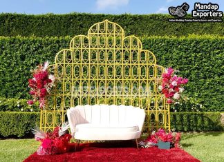Elegant Engagement Stage Candle Wall for Outdoor Ceremony Elegant Engagement Stage Candle Wall for Outdoor Ceremony