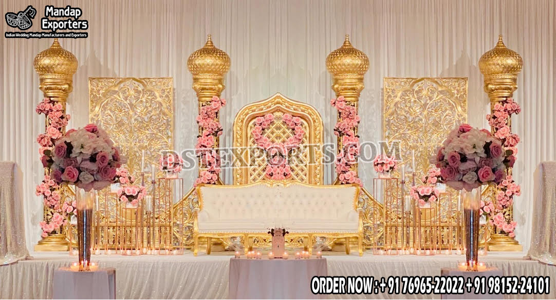 Elegant Malaysian Weddings Golden Theme Stage Decor