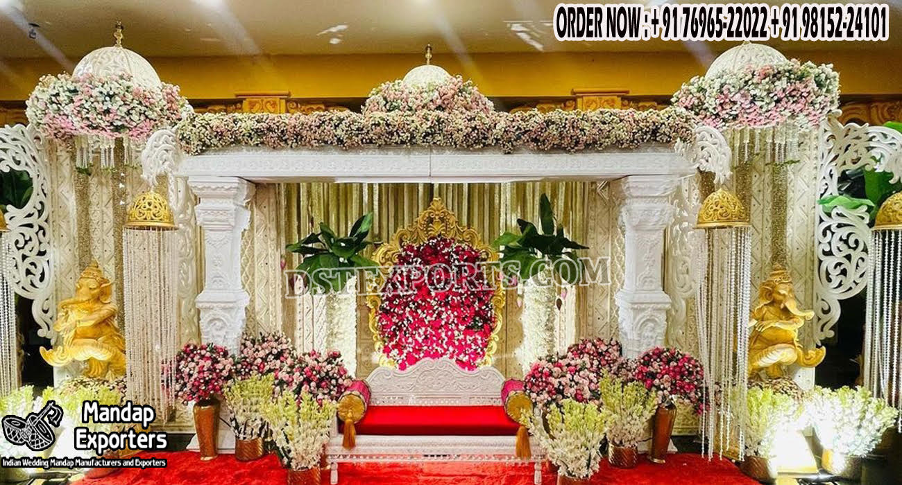 Elegant White Pillar Stage For South Indian Weddings