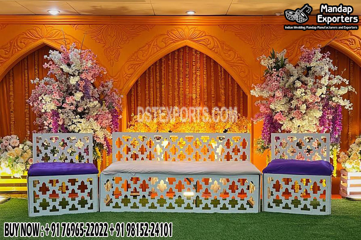 Moroccan Style Bride Seating Bench For Haldi Ceremony