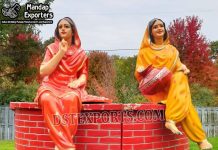 Punjabi Sitting Lady Statue With Fiber Well Punjabi Cultural Fiberglass Statues For Wedding Decor