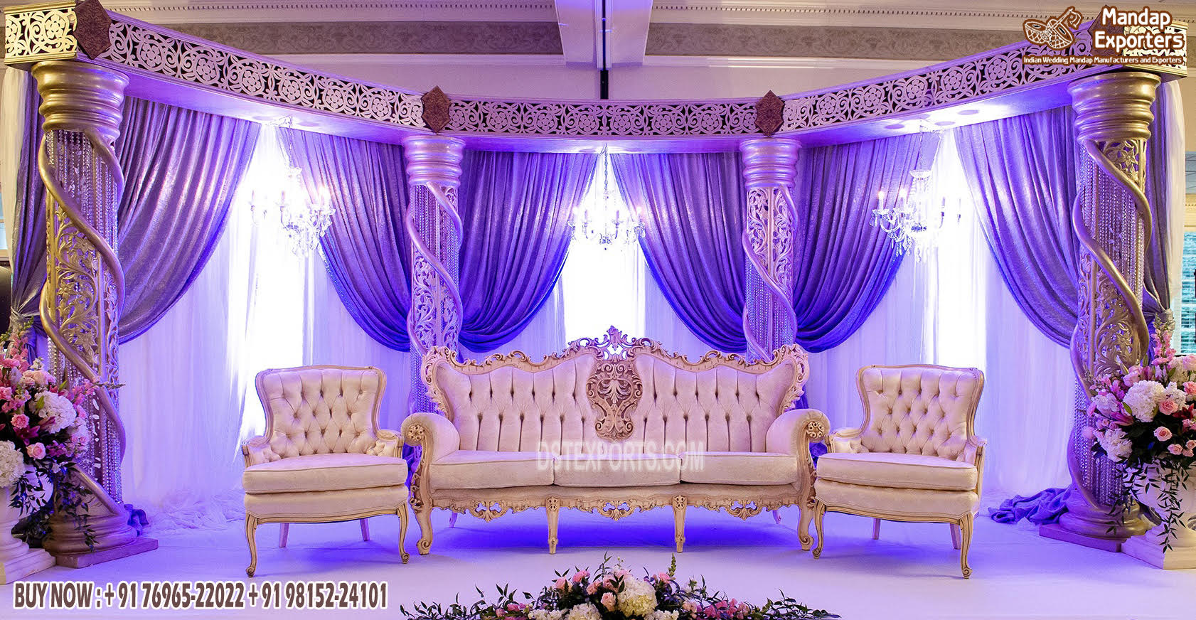 Stylish White Gold Sofa Set For Wedding Reception