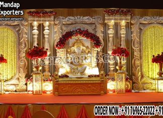 Traditional Ganesha Theme Stage For Indian Weddings Fiberglass State Backdrops
