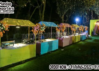 Colorful Canopy Style Wedding Food Counters Wooden Rehri