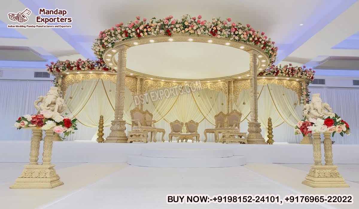 Dual Pillar Wooden Mandap For UK Weddings Hall Dual Pillar Wooden Mandap For UK Weddings Hall