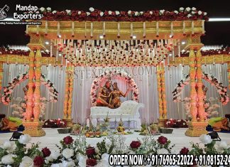 Grand Double Pole Mandap Cum Stage For Malaysian Weddings This Wedding Mandap is made of unbreakable fiberglass, light weighted, high quality deco painted.
