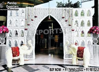 Stylish Entrance Decor with Laser Panels For Wedding Halls These Panels are made of metal with premium-quality deco-painted, and self-standing.