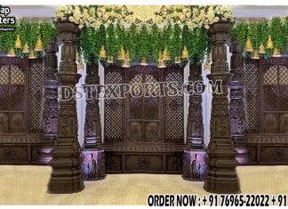 Ancient Theme Wedding Wood Look Fiber Mandap This Mandap is made of unbreakable fiberglass with high quality deco paints.
