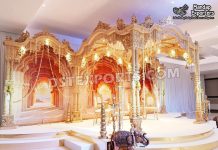 Gujarati Theme Maharani Wedding Mayur Mandap Decor Fiber Mandaps, Wooden Mandaps, Crystal Mandaps, Metal Mandaps, Mandap stage, Indian Mandaps, Modern mandaps, open mandap, Wooden Look Mandap, FRP Mandaps, Antique Mandaps, Brown Mandap, Wooden look fiber mandap