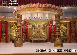 Maharani Style Mandap for Great Indian Weddings we are manufacturer and exporters of all types pof wedding product like - wedding mandap , crystal mandaps ,metal mandaps, stages , wedding frames/panels, wedding sofa set, bride groom chairs, mandap chairs ,punjabi culture statues , wedding swings , horse drawn carriages ,backdrop curtain etc.