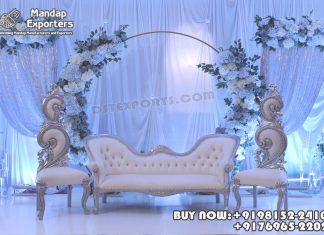 Bewitching Indoor Stage Decor Furniture for Weddings We are manufacturer & Star Exporter of all of wedding decor things *Wedding Mandaps *Wedding Stages *Wedding Furniture *Horse Drawn Carriages *Fiber Decoration Items *Mehndi Sangeet and Haldi decor props *All Metal Decor Mandap, Stages, Panels, Arches, Stage *All Mirror Decor Mandap, Stages, Panels, Arches, Stage *All FIber Statues Collection And Many More things