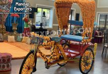 Bollywood Weddings Selfie Point Floral Decorated Rickshaw Wedding Mandaps Wedding Stages Wedding Furniture Horse Drawn Carriages Fiber Decoration Items Mehndi Sangeet and Haldi decor props