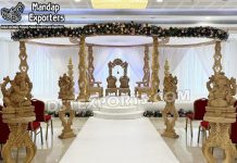 Buy Gujarati Wedding Designer Wooden Mandap Fiber Mandaps, Wooden Mandaps, Crystal Mandaps, Metal Mandaps, Mandap stage, Indian Mandaps, Modern mandaps, open mandap, Wooden Look Mandap, FRP Mandaps, Antique Mandaps, Brown Mandap, Wooden look fiber mandap