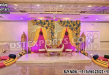 Dazzling Mehndi Sangeet Stage Decoration we are manufacturer and exporters of all types of wedding product like - wedding mandap , crystal mandaps ,metal mandaps, wooden mandaps , stages , wedding frames/panels, wedding sofa set, bride groom chairs, mandap chairs ,punjabi culture statues , wedding swings , horse drawn carriages ,backdrop curtain etc.