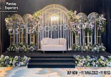 Exclusive Wedding Event Reception Stage Metal Arches Wedding Mandaps Wedding Stages Wedding Furniture Horse Drawn Carriages Fiber Decoration Items Mehndi Sangeet and Haldi decor props