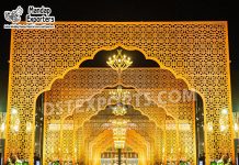 Impressive Wedding Laser Cut Entrance Gate Arches Wedding Mandaps Wedding Stages Wedding Furniture Horse Drawn Carriages Fiber Decoration Items Mehndi Sangeet and Haldi decor props
