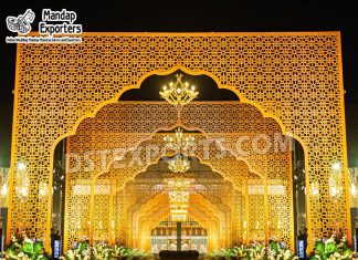 Impressive Wedding Laser Cut Entrance Gate Arches Wedding Mandaps Wedding Stages Wedding Furniture Horse Drawn Carriages Fiber Decoration Items Mehndi Sangeet and Haldi decor props