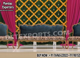 Luxurious Walima Stage Sofa With Chairs Wedding Mandaps Wedding Stages Wedding Furniture Horse Drawn Carriages Fiber Decoration Items Mehndi Sangeet and Haldi decor props