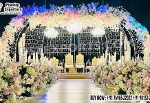 Modern Wedding Cage Style Candle Lit Mandap Wedding Mandaps Wedding Stages Wedding Furniture Horse Drawn Carriages Fiber Decoration Items Mehndi Sangeet and Haldi decor props