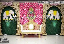 Tamil Wedding Stage Golden Backdrop Mehrab Panels Wedding Mandaps Wedding Stages Wedding Furniture Horse Drawn Carriages Fiber Decoration Items Mehndi Sangeet and Haldi decor props